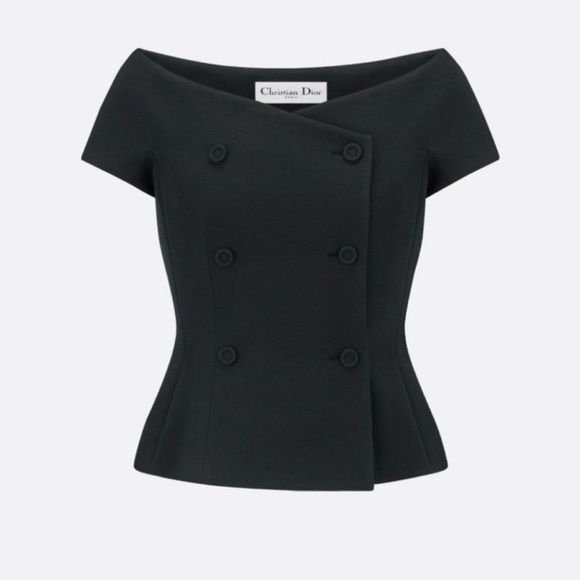 Dior Tops - Dior Off-The-Shoulder Jacket
Black Double-Breasted Wool and Silk FR40